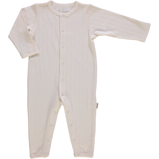 Pyjama bébé Airelle en maille pointelle coton bio – Ecru | Poudre Organic 1