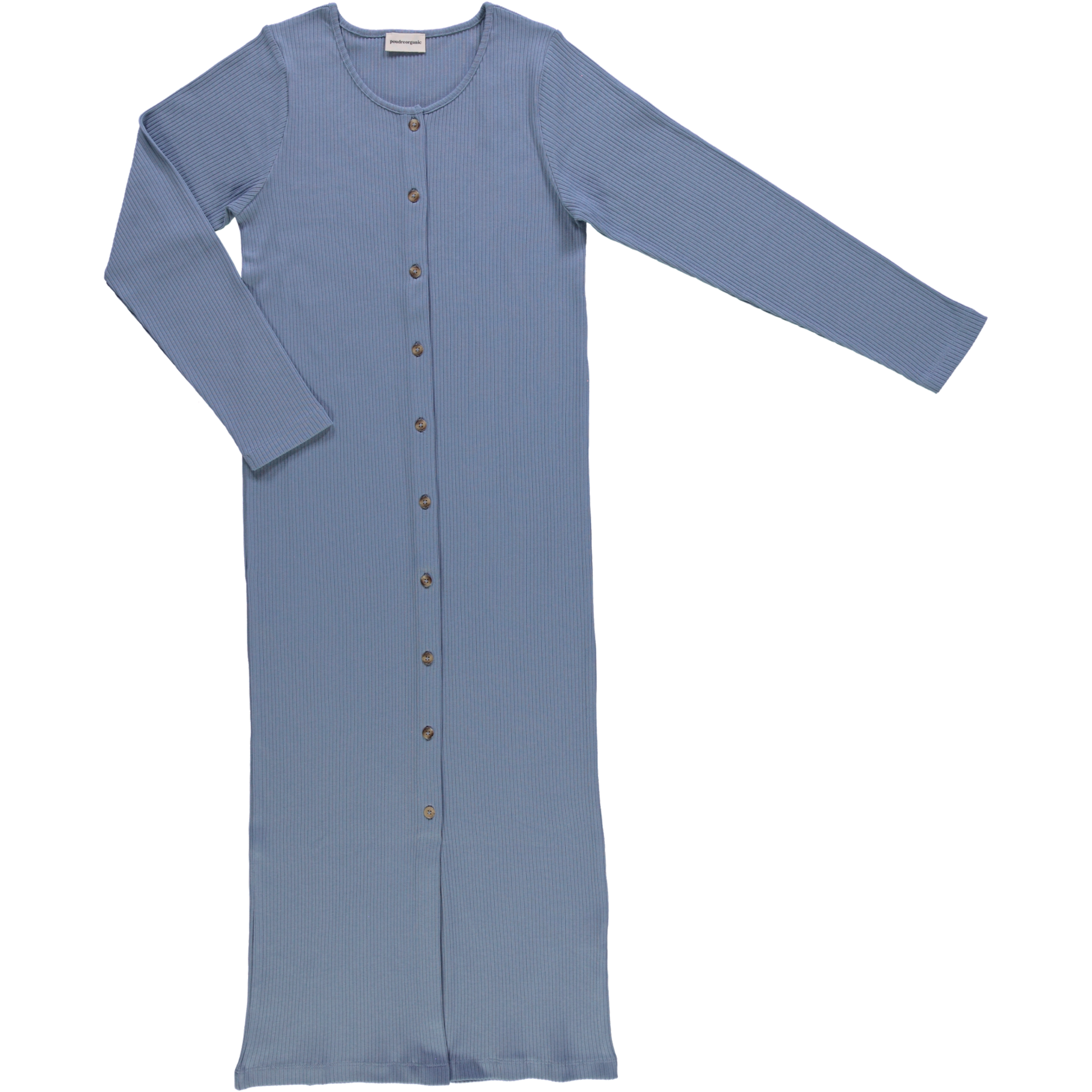 Robe femme Alcathea côtelée en coton bio – Faded denim | Poudre Organic 1