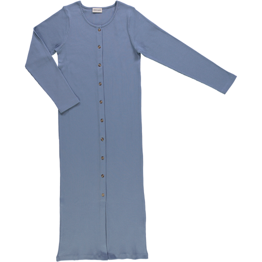 Robe femme Alcathea côtelée en coton bio – Faded denim | Poudre Organic 1