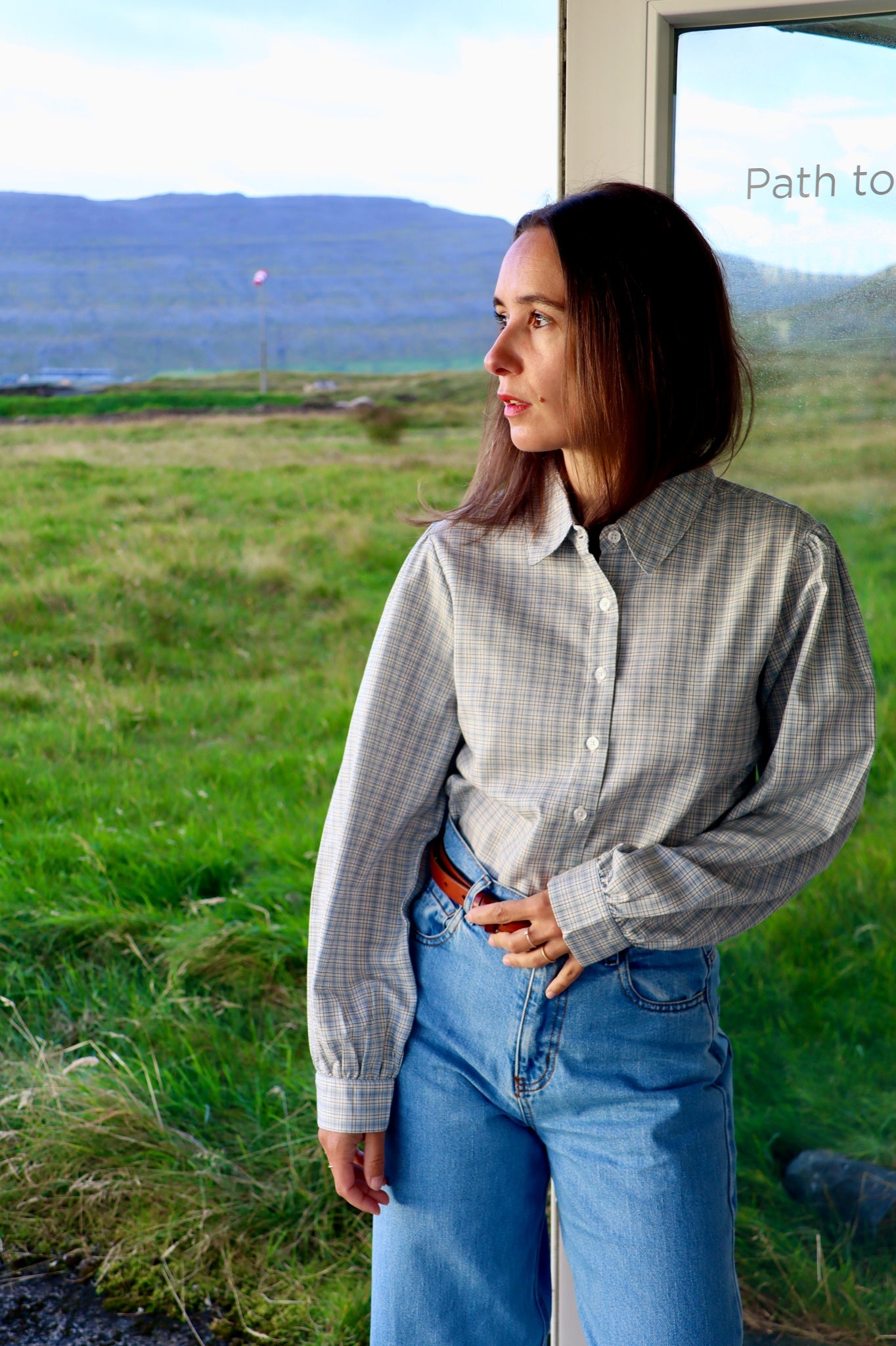 Chemise femme Aulne manches longues en coton bio – Carreaux bleus | Poudre Organic 2