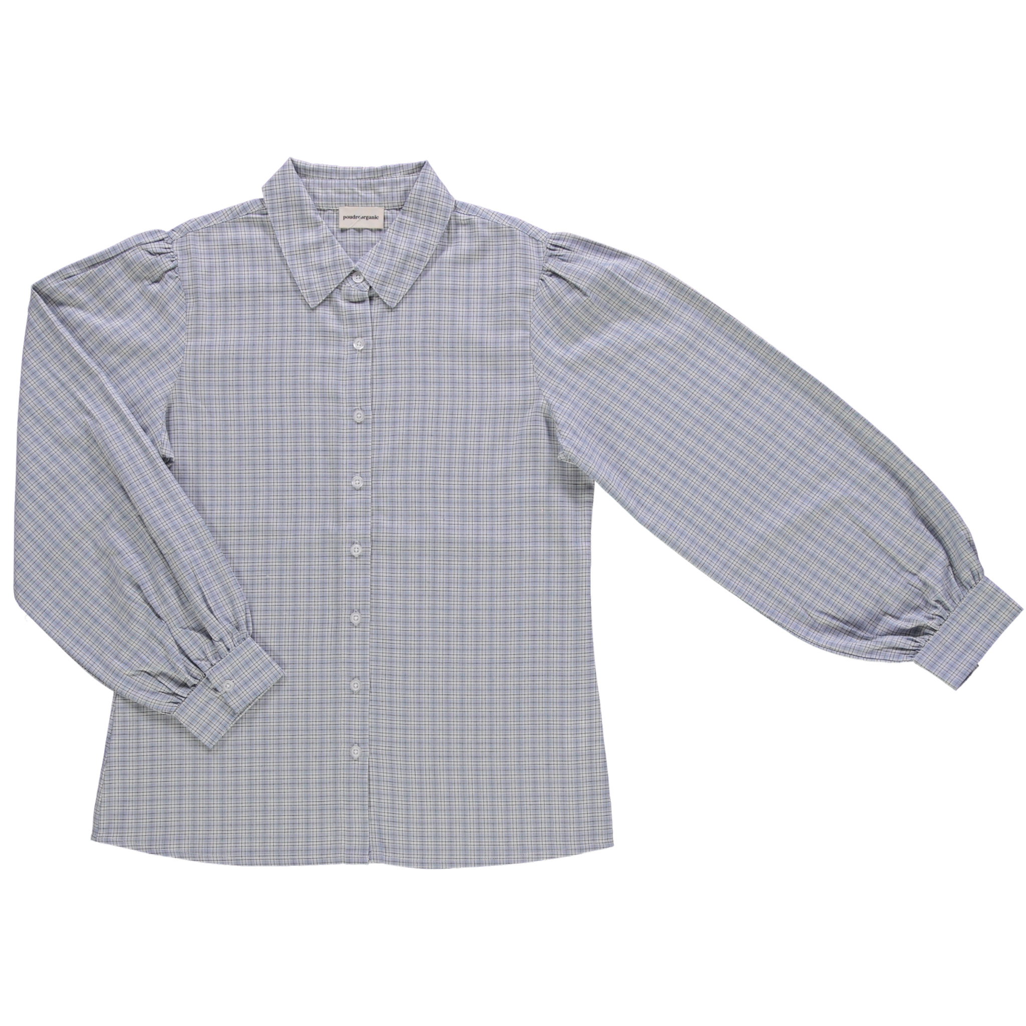 Chemise femme Aulne manches longues en coton bio – Carreaux bleus | Poudre Organic 1