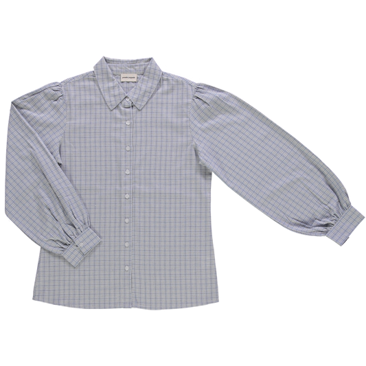 Chemise femme Aulne manches longues en coton bio – Carreaux bleus | Poudre Organic 1