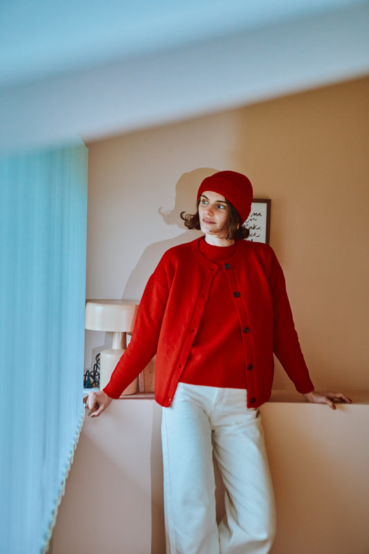 PETALE WOOL ADULT CARDIGAN Scarlett Red