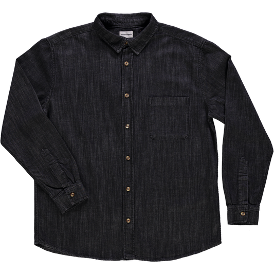Chemise homme Camisa manches longues en coton bio – Denim épais noir | Poudre Organic 1