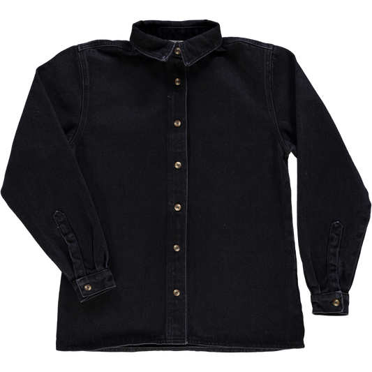 Blouse femme Capucine manches longues en coton bio – Denim épais noir | Poudre Organic 1