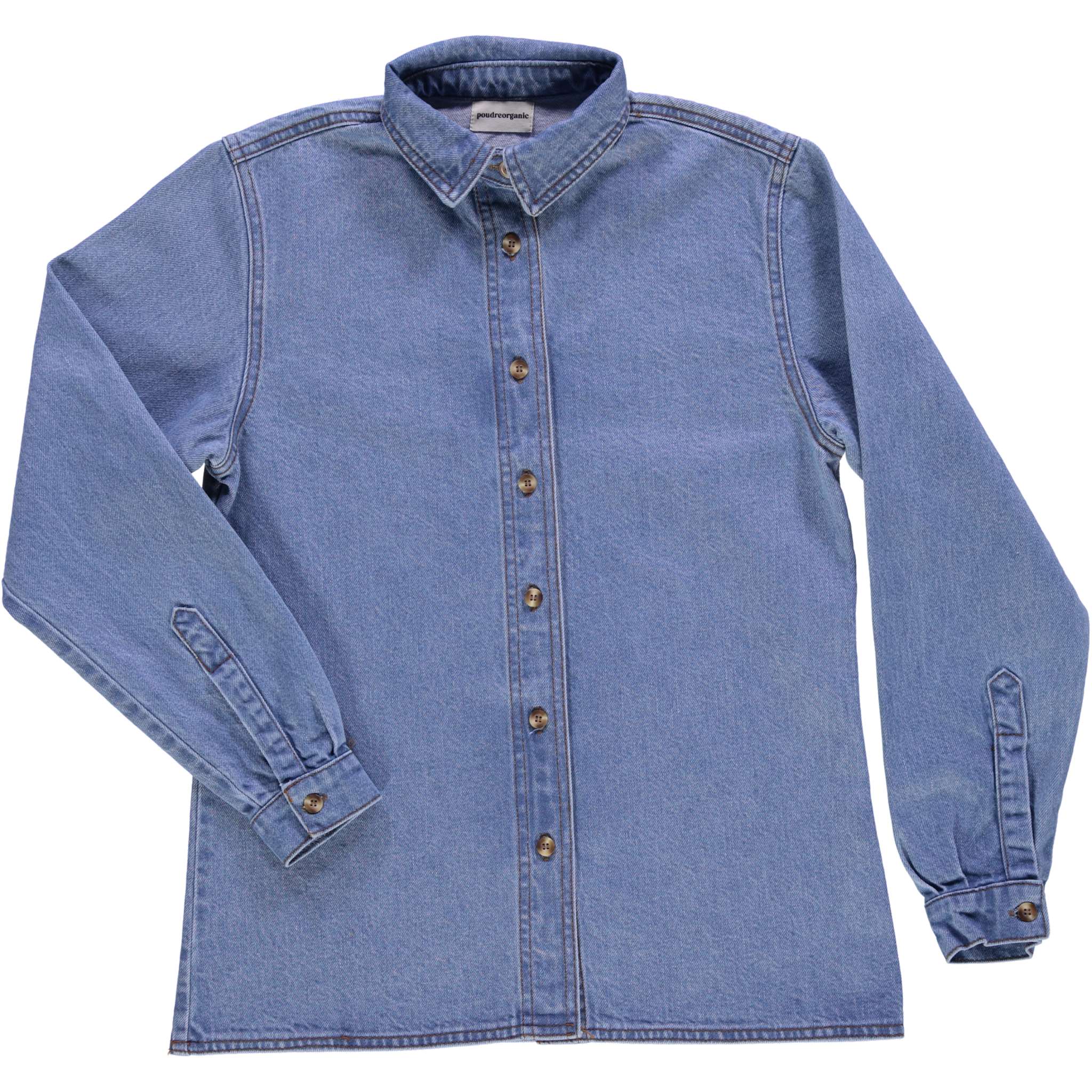 Blouse femme Capucine manches longues en coton bio – Denim épais blue | Poudre Organic 1