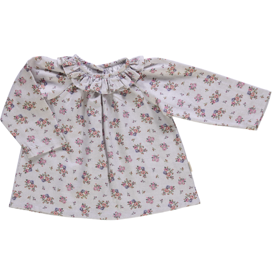 Blouse kids Charme en coton bio – Fleuri rose gris | Poudre Organic 1