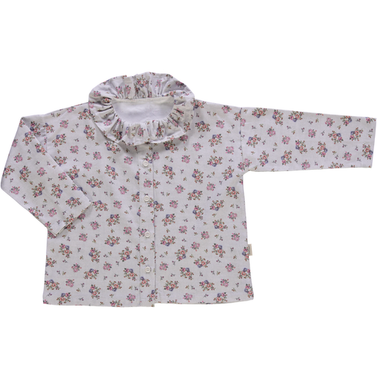 Blouse kids Colchique manches longues en coton bio – Fleuri rose gris | Poudre Organic 1
