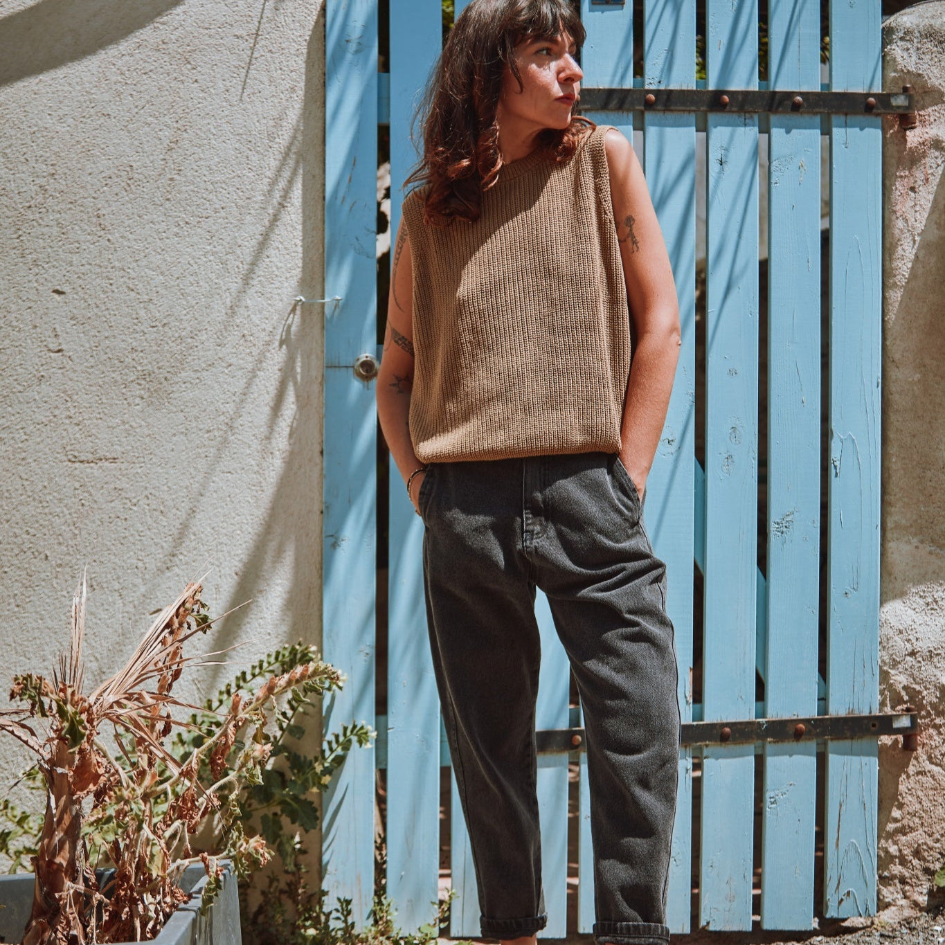 Pantalon denim adulte Carotte en coton bio – Denim écru | Poudre Organic 3