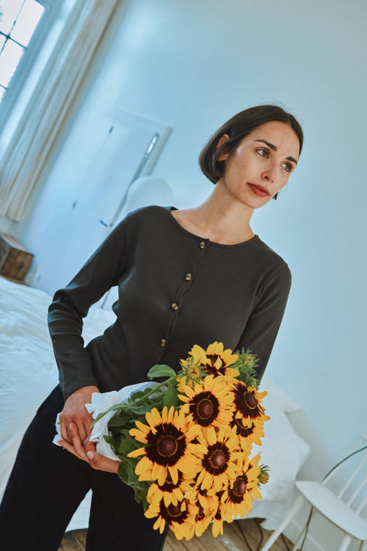 HELENIE RIBBED ADULT CARDIGAN Pirate Black