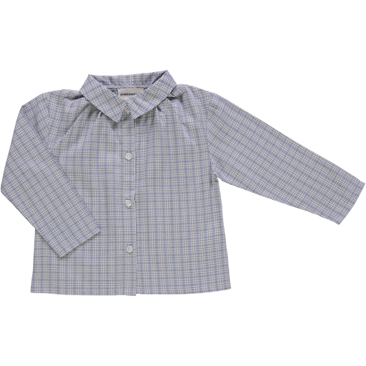 Blouse kids Cassis manches longues en coton bio – Carreaux bleus | Poudre Organic 1
