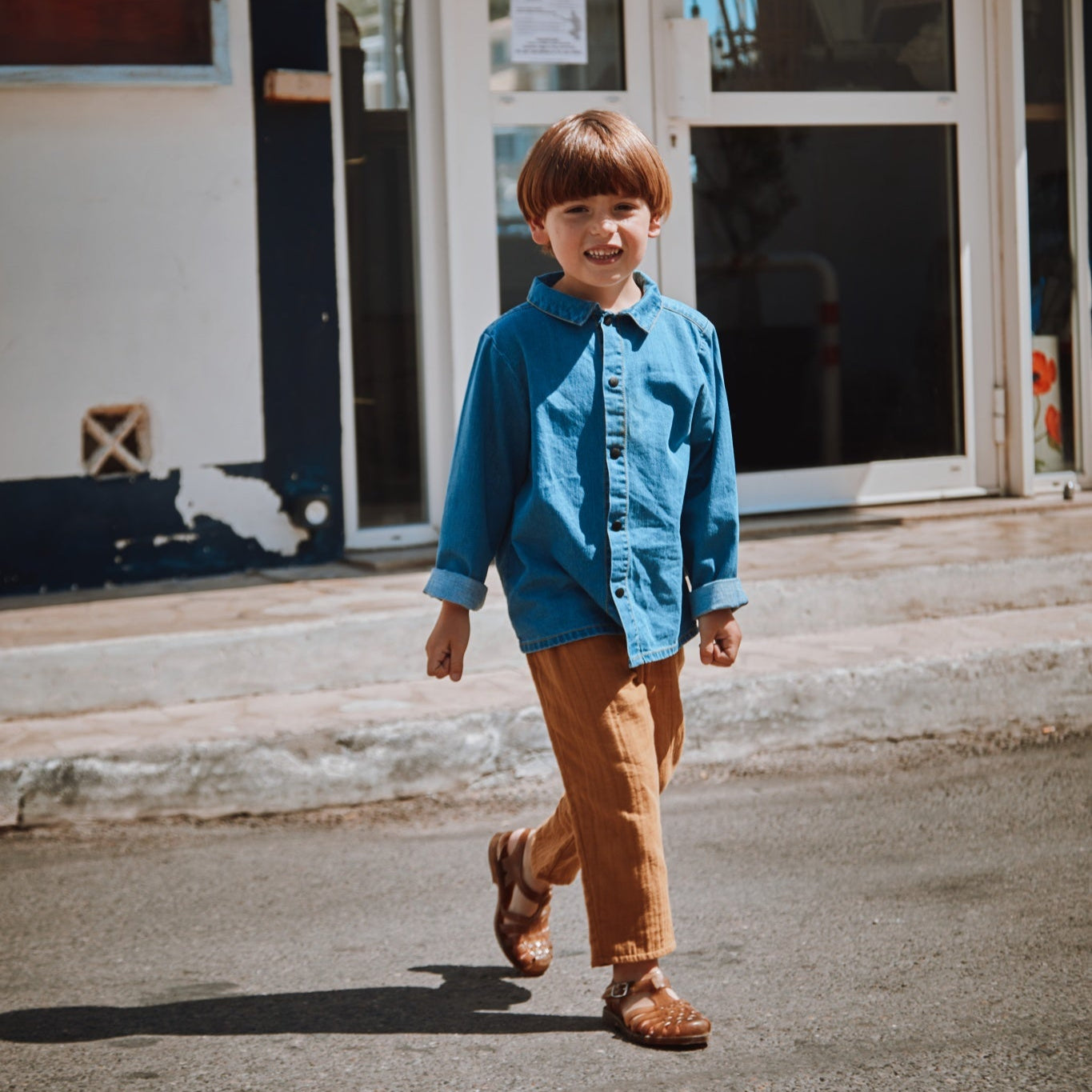 Blouse kids Belladone manches longues en coton bio – Denim blue | Poudre Organic3