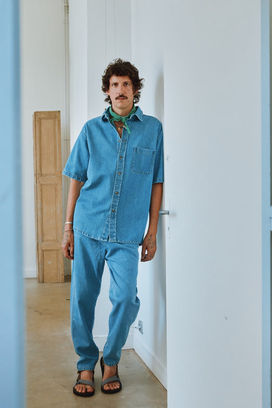 SHORT SLEEVE SHIRT SPIREE Denim thick Blue