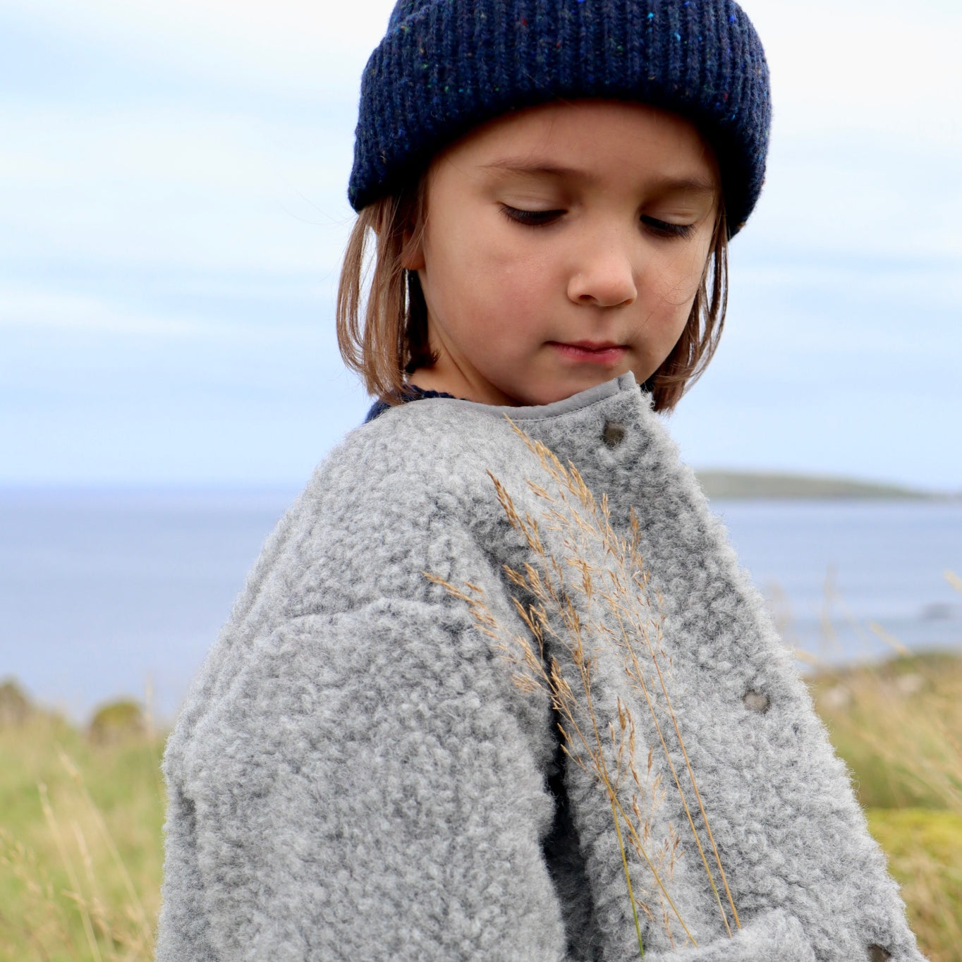 Veste kids Edelweiss en laine recyclée et fils écologiques – Gris | Poudre Organic 1
