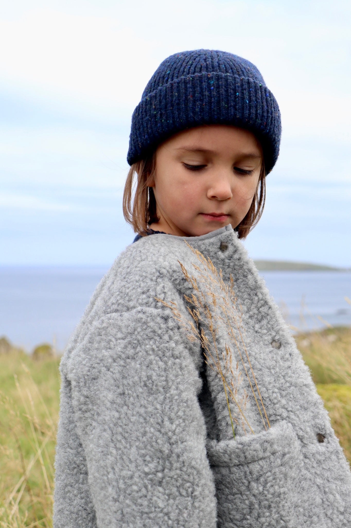 Veste kids Edelweiss en laine recyclée et fils écologiques – Gris | Poudre Organic 1
