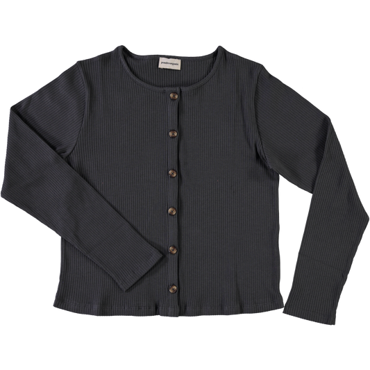 Cardigan femme Helenie côtelé en coton bio – Pirate Black | Poudre Organic 1