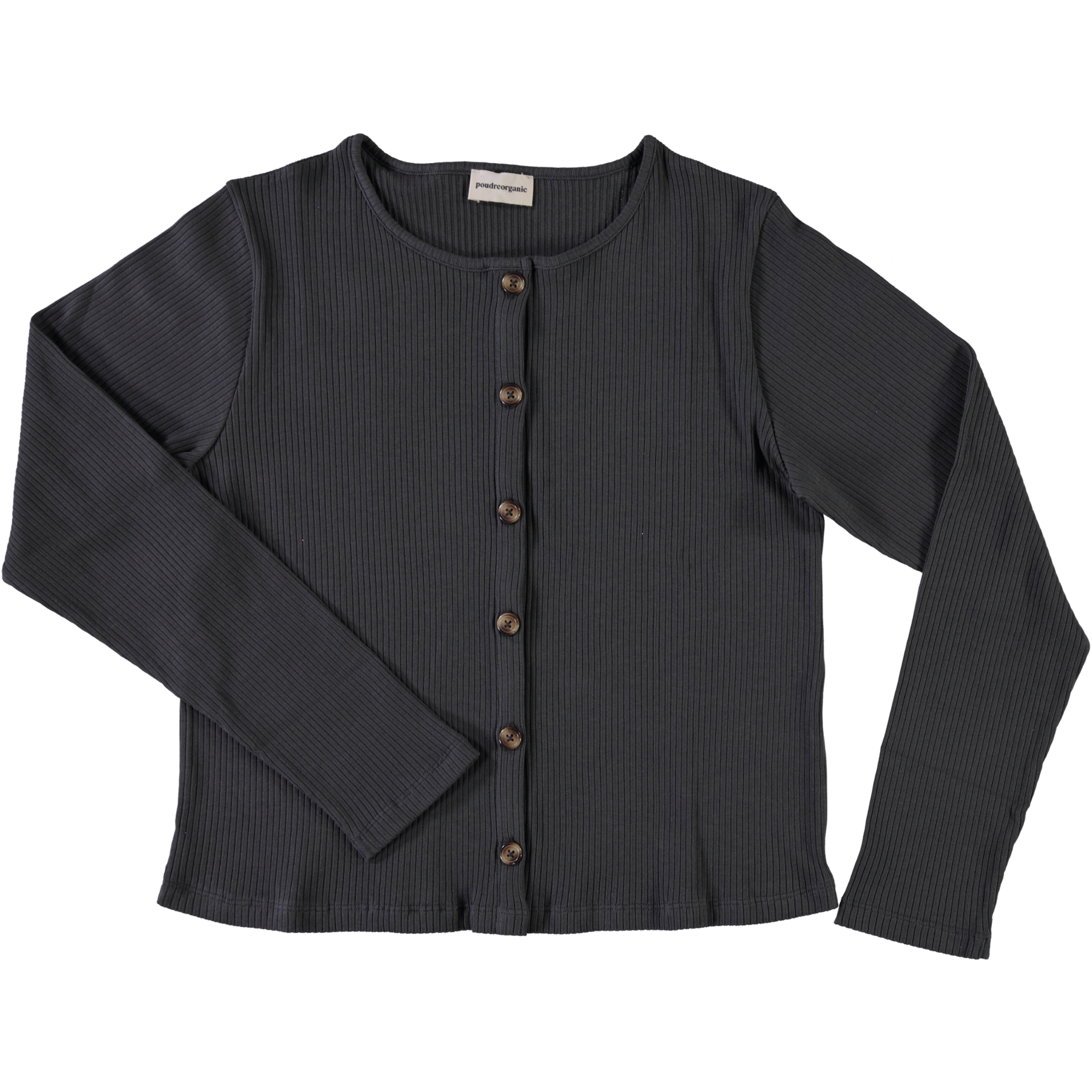 Cardigan femme Helenie côtelé en coton bio – Pirate Black | Poudre Organic 1