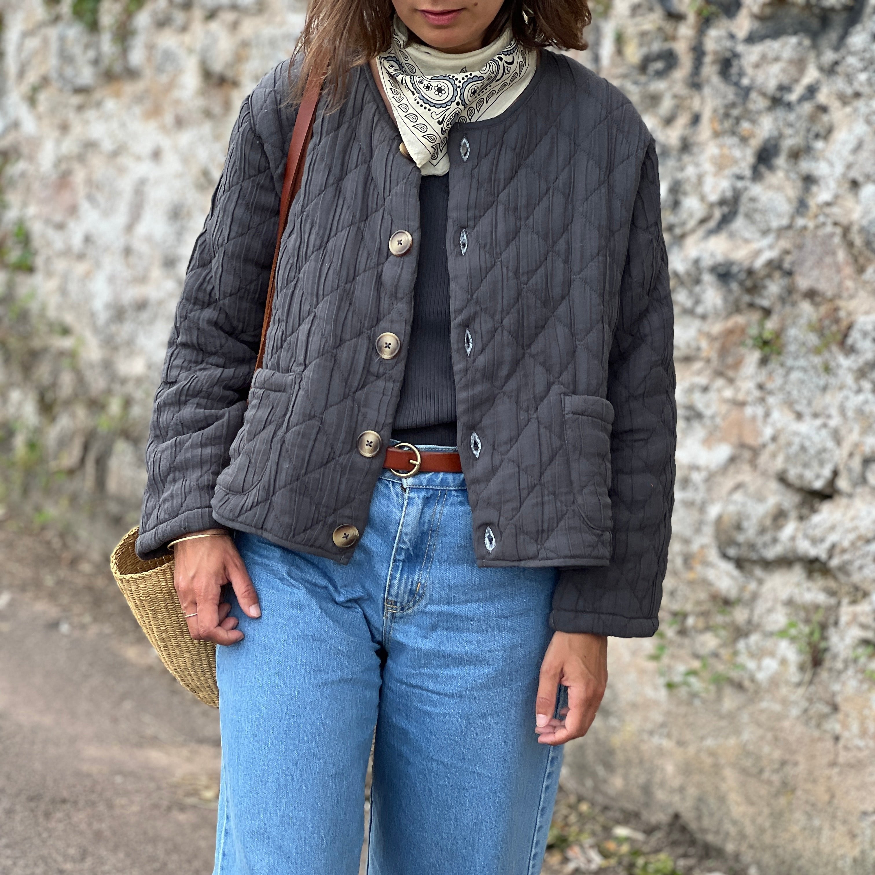 Veste matelassée femme Anis en coton bio – Pirate black | Poudre Organic 2