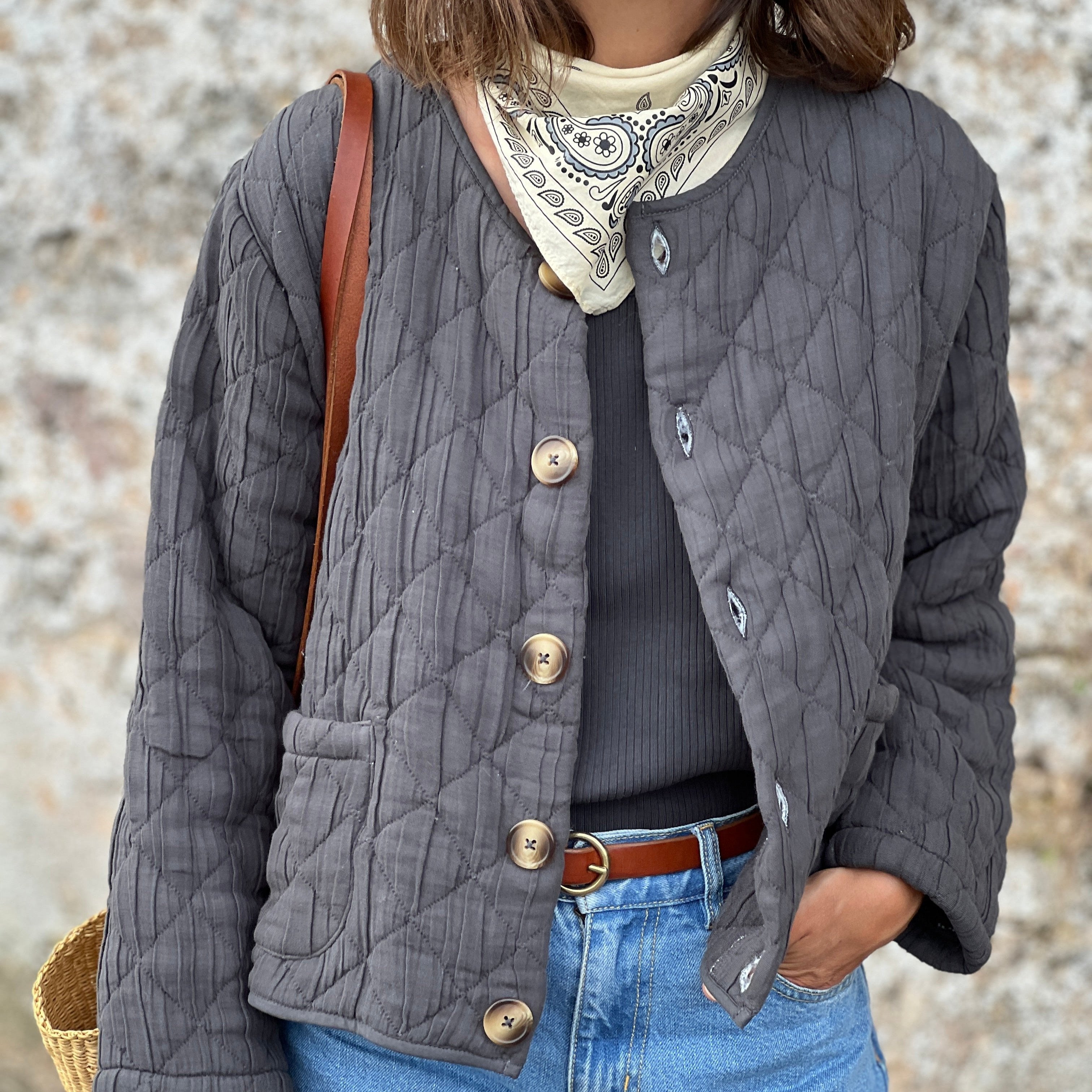 Veste matelassée femme Anis en coton bio – Pirate black | Poudre Organic 3