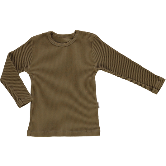 T-shirt kids Olive côtelé en coton bio – Dull gold | Poudre Organic 1