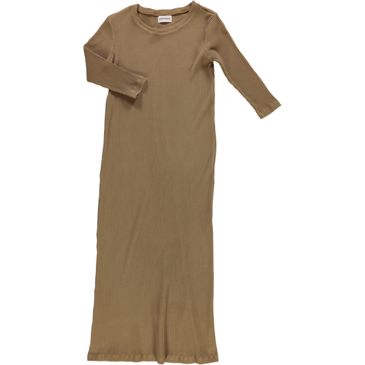 Robe femme Orchidée côtelée en coton bio – Dull gold | Poudre Organic 1