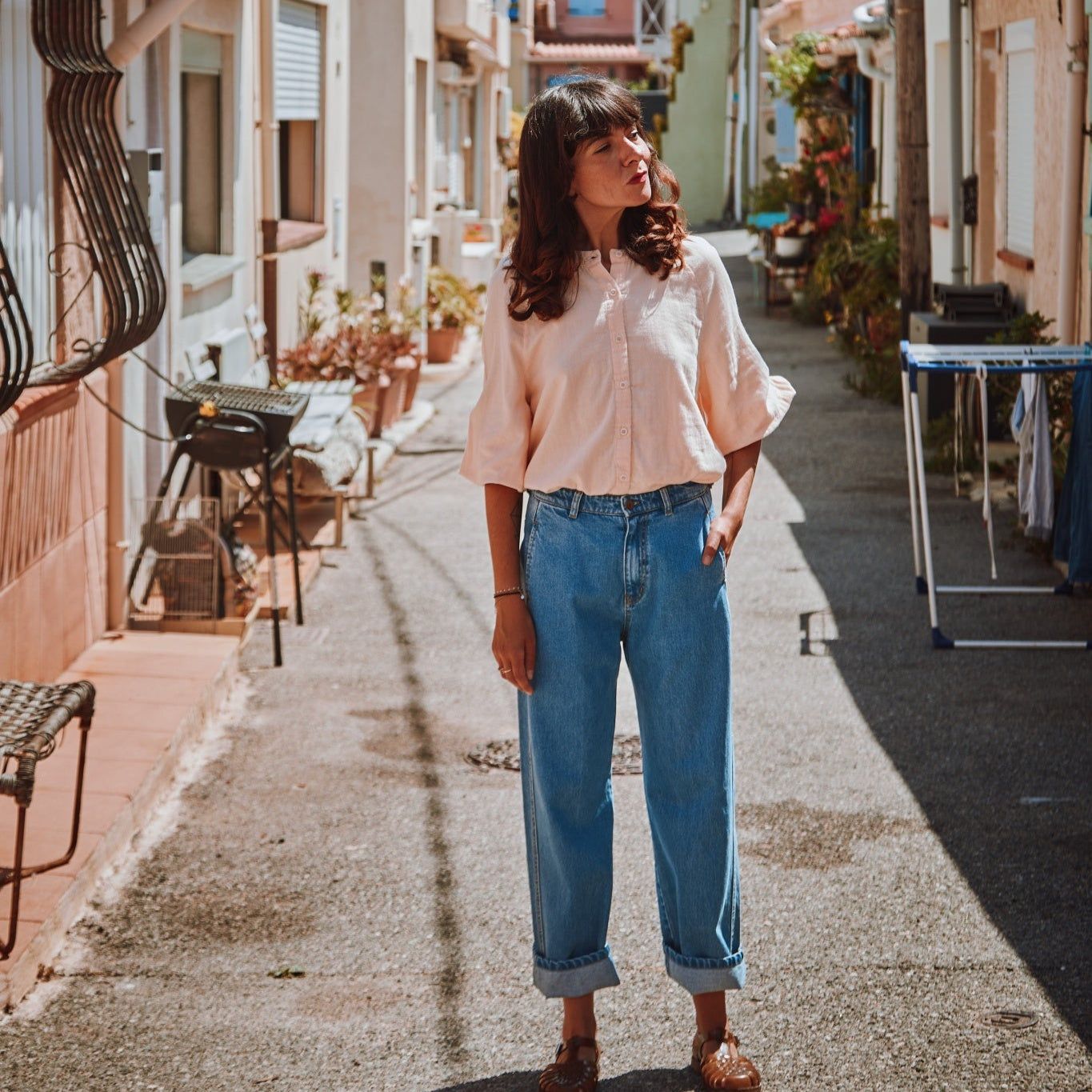 Pantalon denim femme Gentiane Long en coton bio – Denim blue | Poudre Organic 3