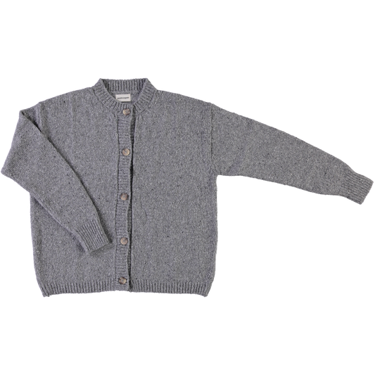 Cardigan femme Pétale en laine recyclée et fils écologiques – Speckled Grey | Poudre Organic 1