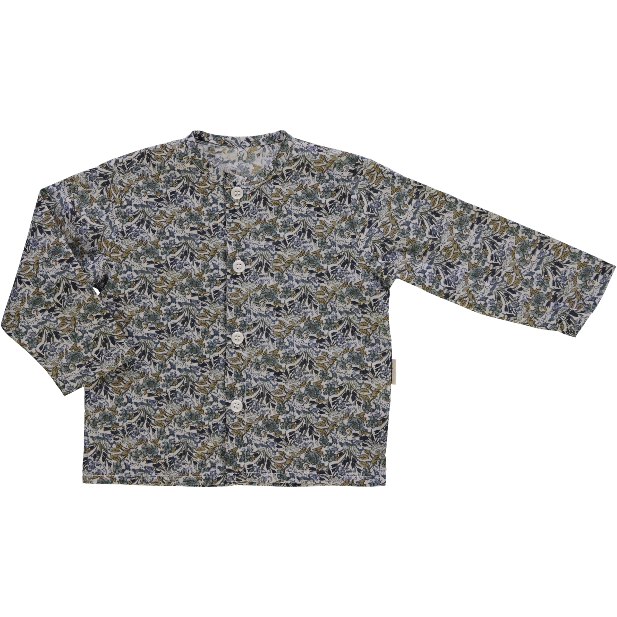 Blouse kids Ronce manches longues en coton bio – Fleuri vert bleu | Poudre Organic 1