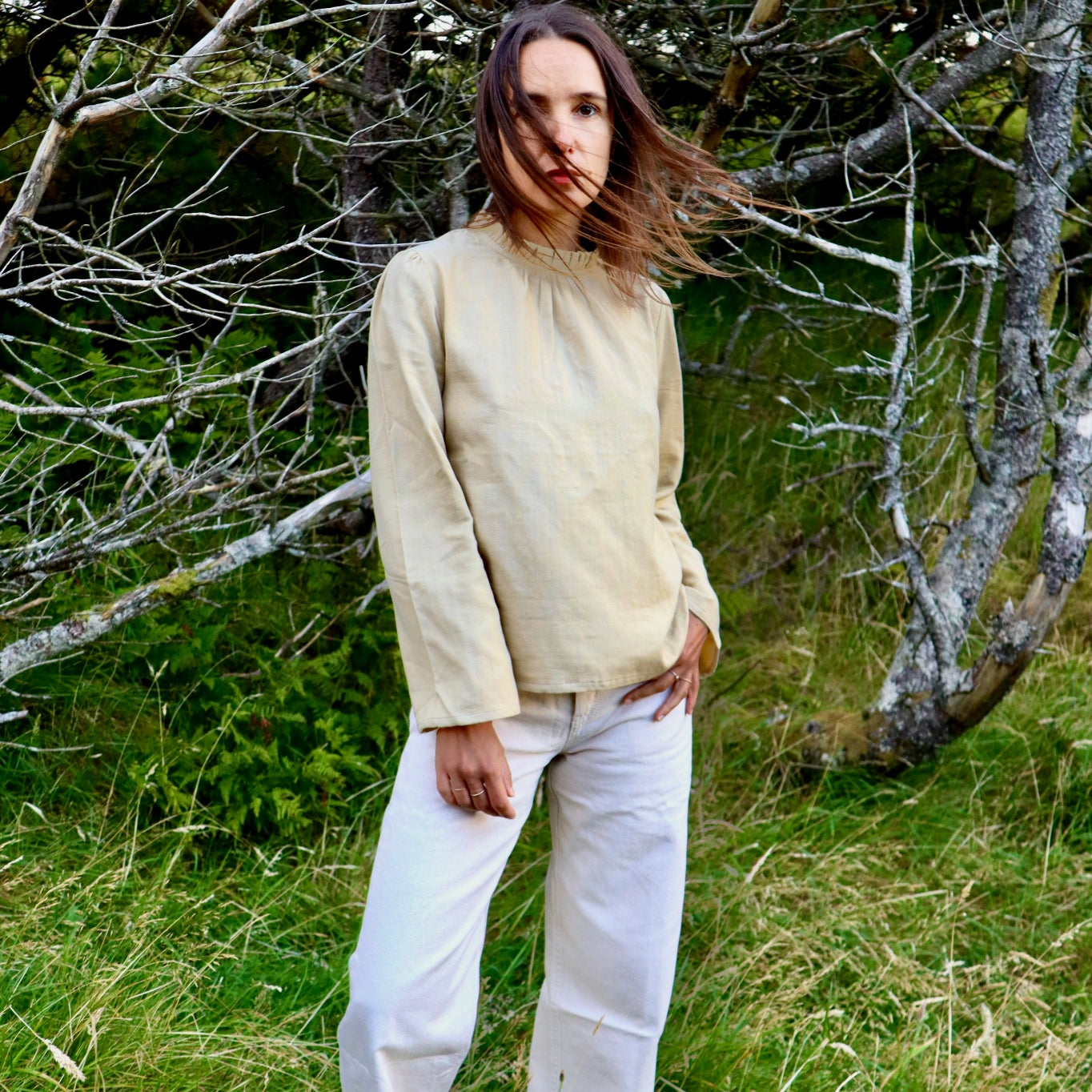 Blouse femme Patchouli en gaze de coton bio – Pale Khaki | Poudre Organic 3