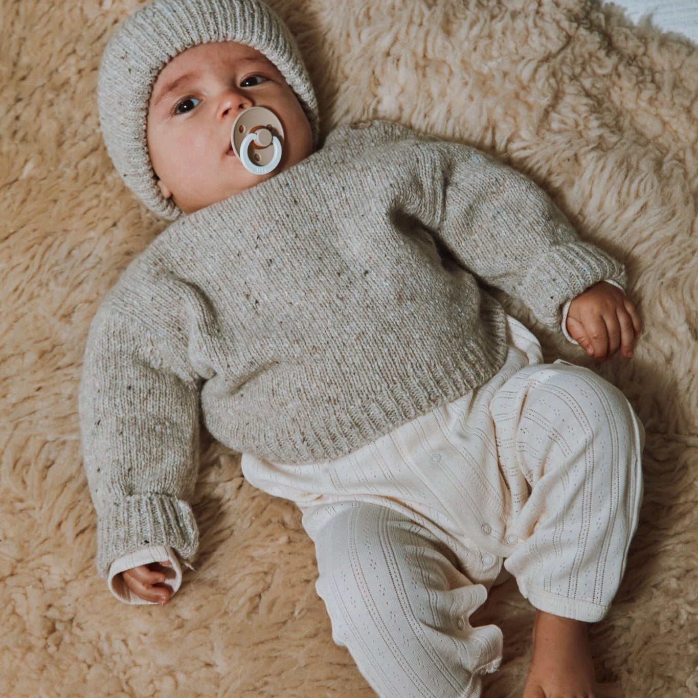 Pyjama bébé Airelle en maille pointelle coton bio – Ecru | Poudre Organic 2