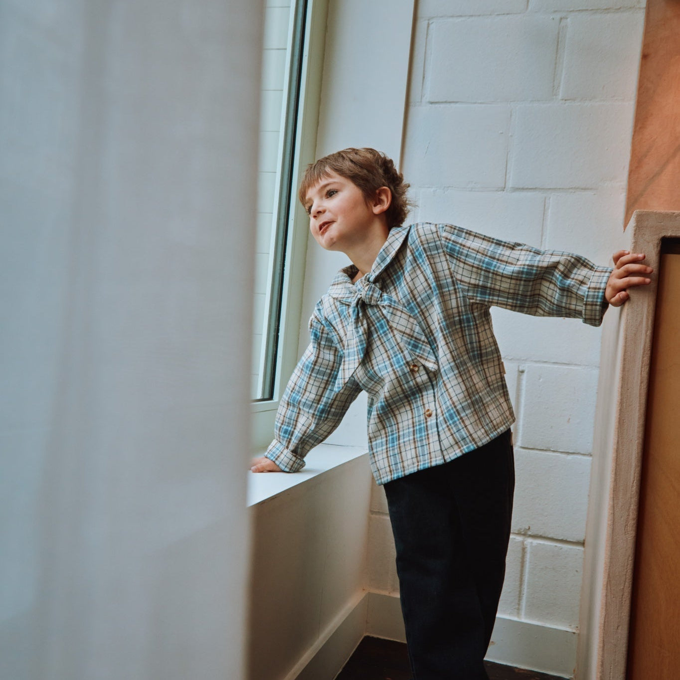 Blouse foulard kids Alysse en coton bio – Flanelle carreaux | Poudre Organic 2