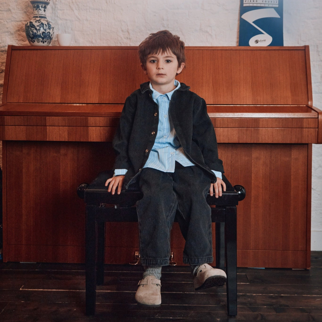 Blouse kids Belladone manches longues en coton bio – Denim épais noir | Poudre Organic 2