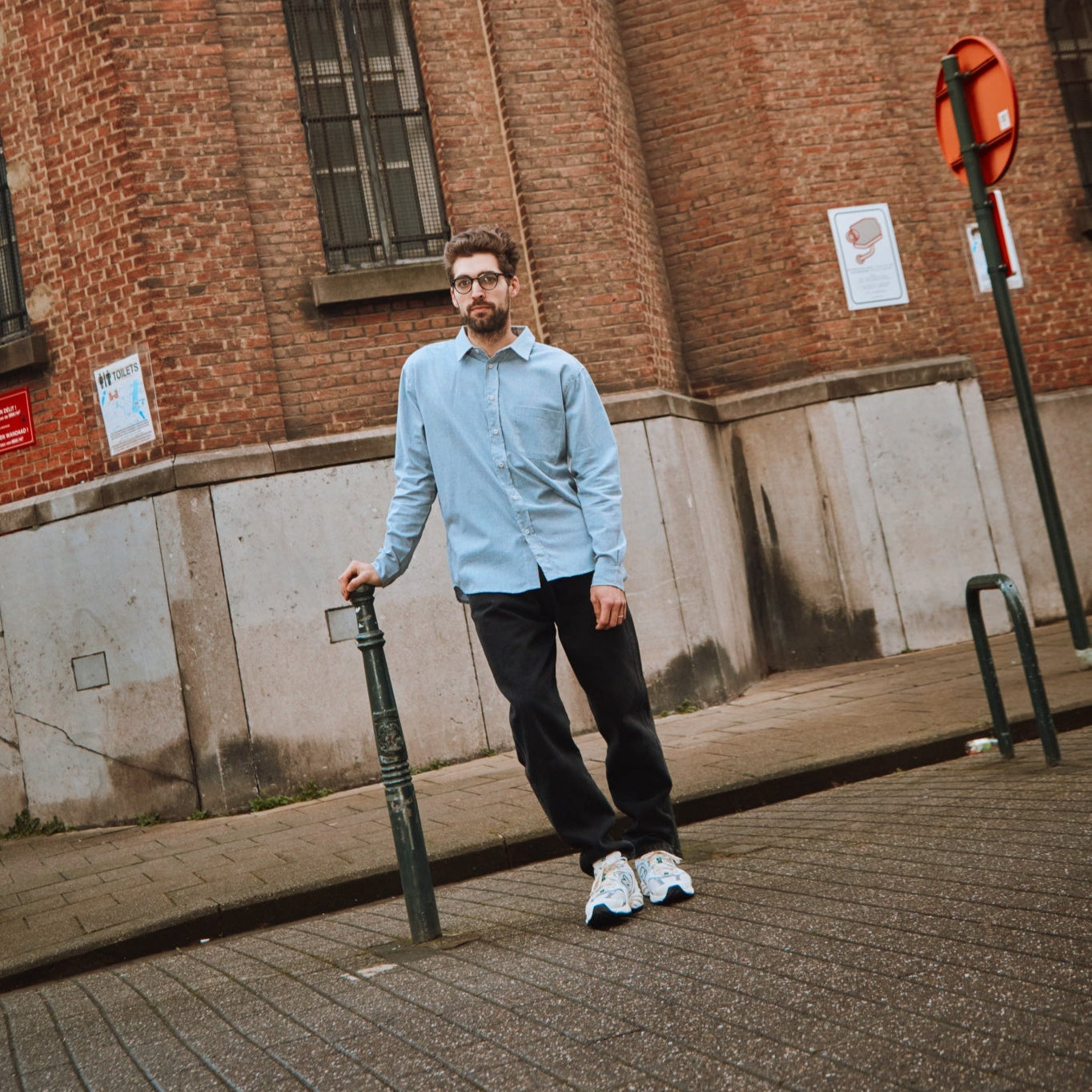 Chemise homme Camisa manches longues en coton bio – Flanelle bleu ciel | Poudre Organic 3