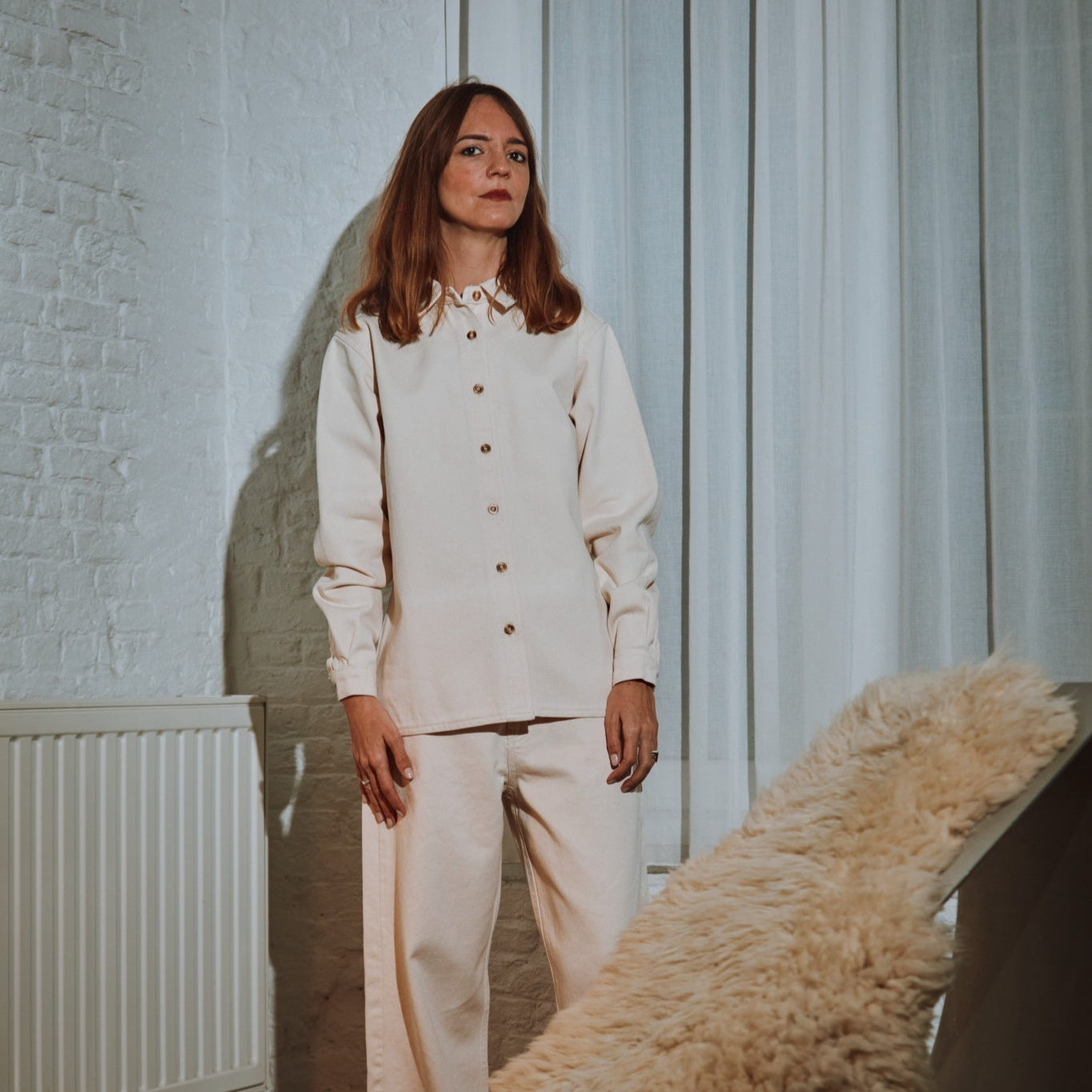 Blouse femme Capucine manches longues en coton bio – Denim épais ecru | Poudre Organic 3