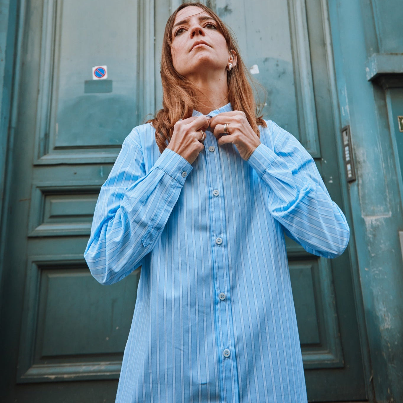 Blouse femme Capucine en coton bio – Rayures bleues | Poudre Organic 2