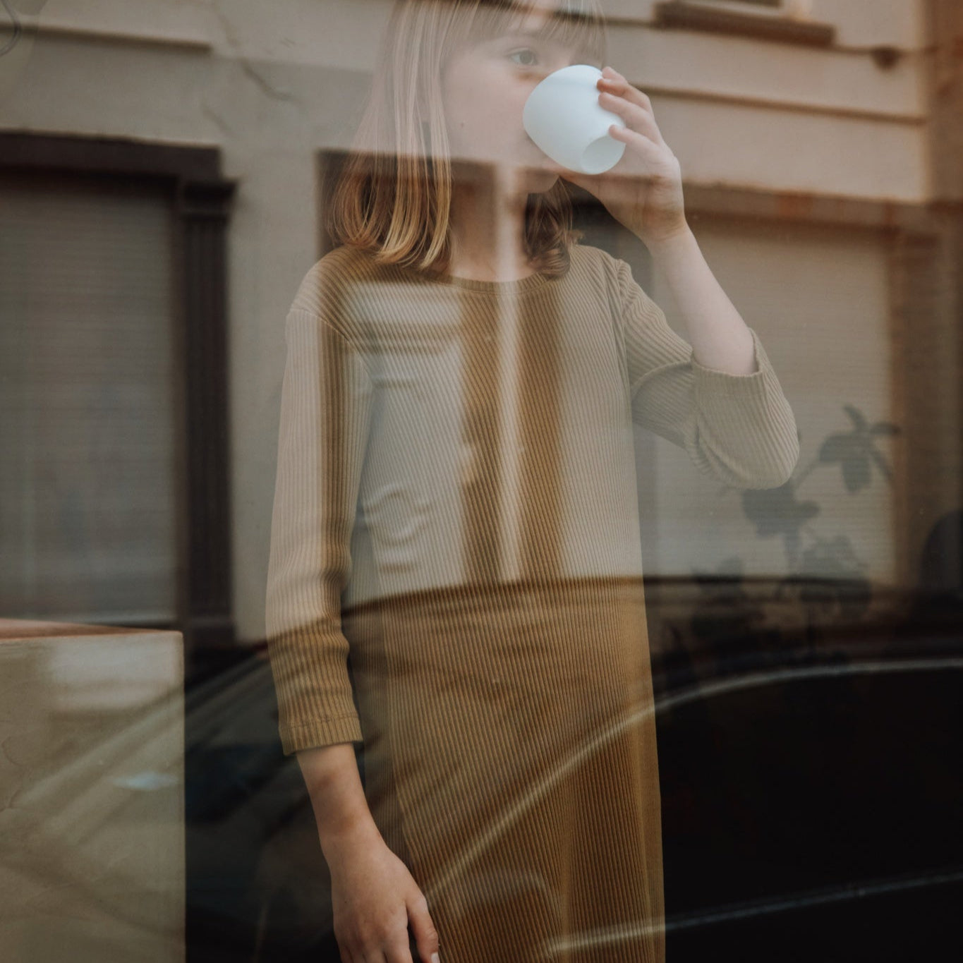 Robe kids Orchidée côtelée en coton bio – Dull gold | Poudre Organic 4