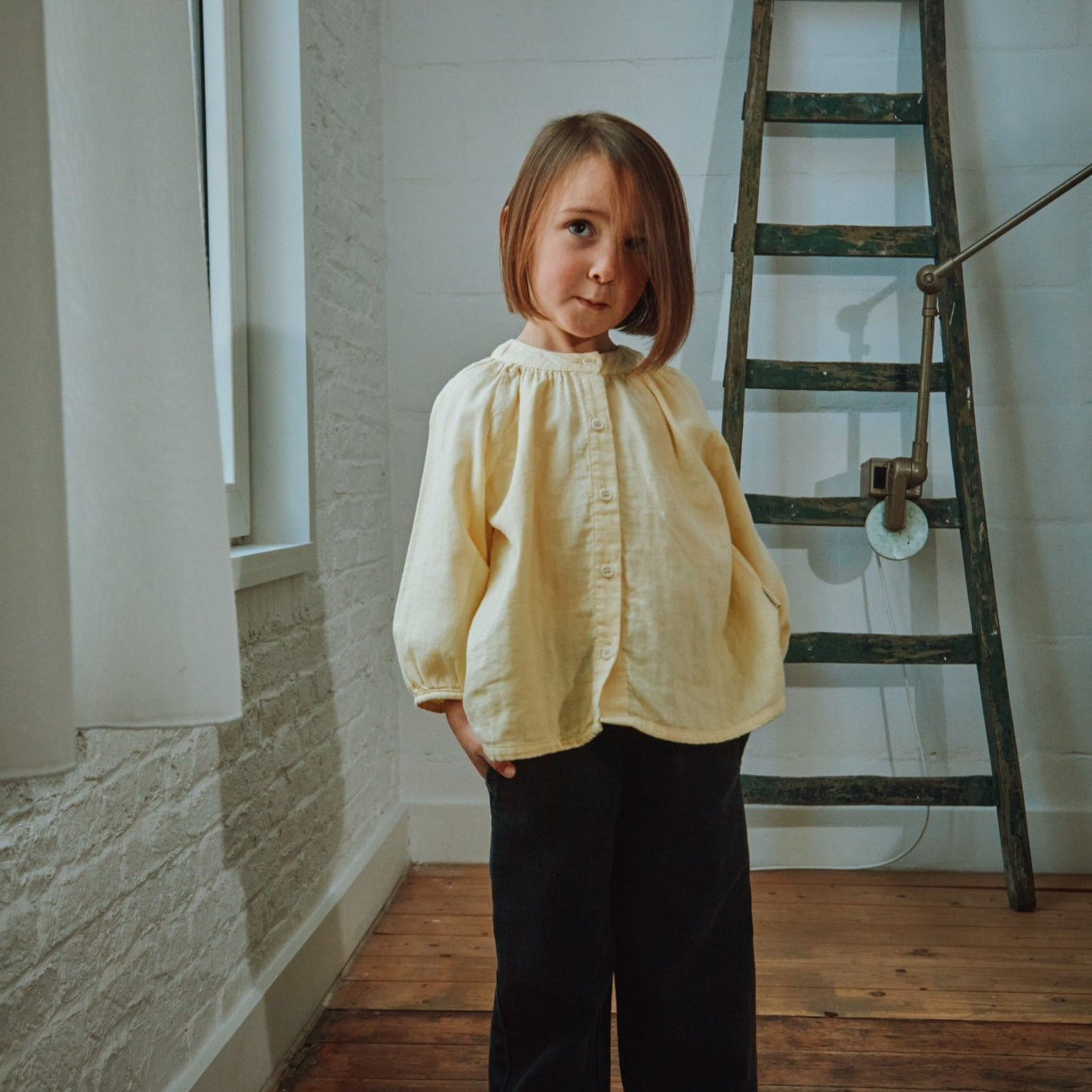 Blouse kids Pecan en gaze de coton bio – Pastel yellow | Poudre Organic 2