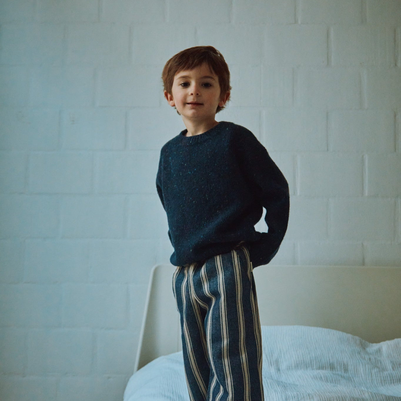 Pull kids Thé en laine recyclée et fils écologiques – Speckled midnight | Poudre Organic 5