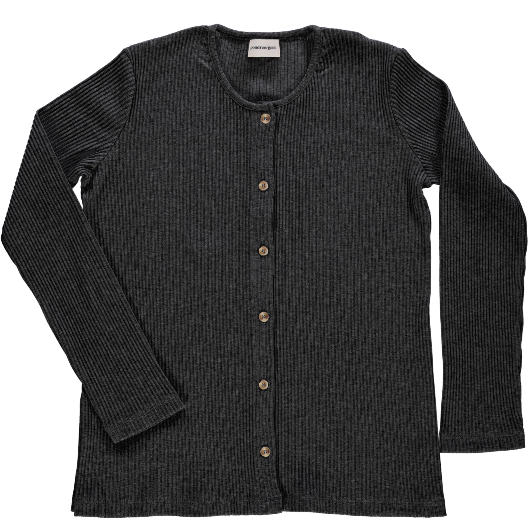 Cardigan femme Souci côtelé en coton bio – Anthracite | Poudre Organic 1
