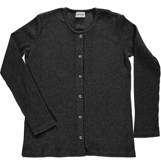 Cardigan femme Souci côtelé en coton bio – Anthracite | Poudre Organic 1
