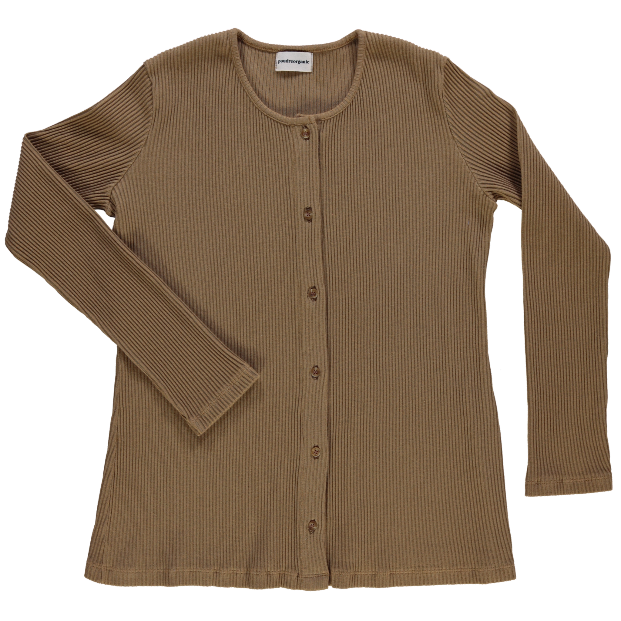 Cardigan femme Souci côtelé en coton bio – Dull gold | Poudre Organic 1