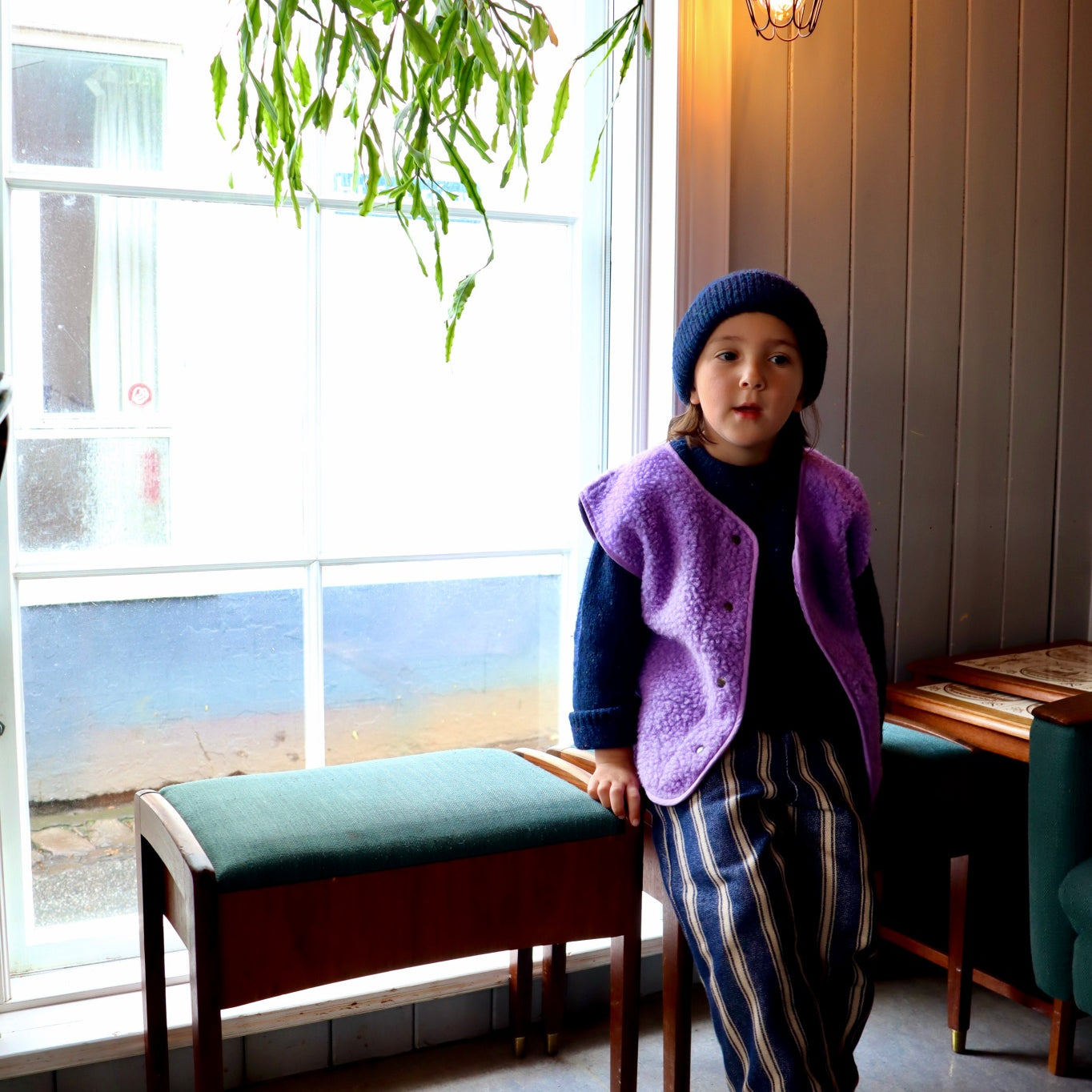 Veste kids Sheep en laine recyclée et fils écologiques – Lavande | Poudre Organic 2