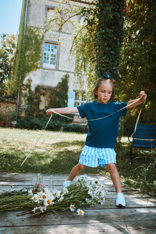GUI SHORT Rayures larges bleues/blanches