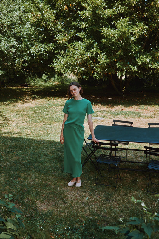 JUPE LONGUE COSMOS CÔTELÉ Deep Grass Green