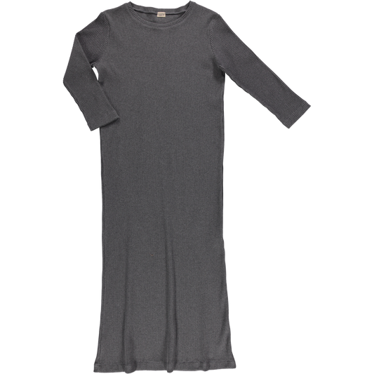 Robe femme Orchidée côtelée en coton bio – Anthracite | Poudre Organic 1