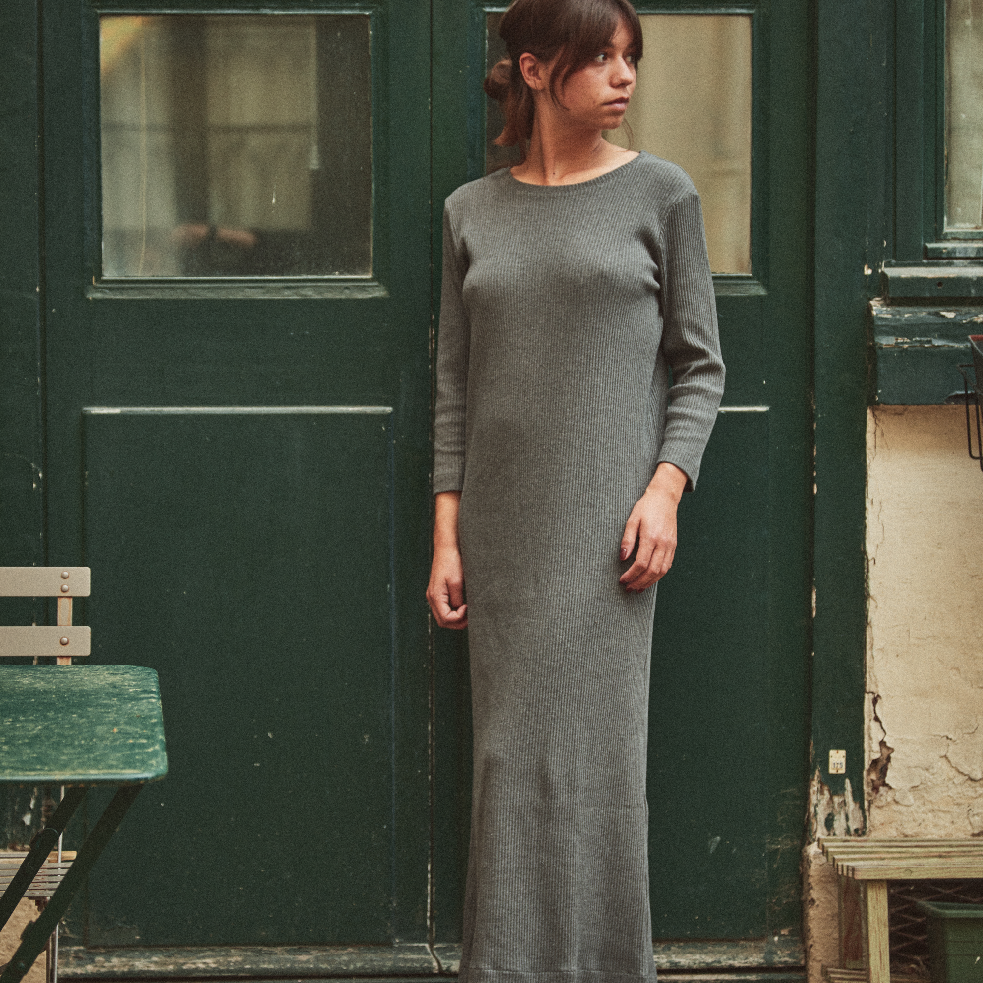 Robe femme Orchidée côtelée en coton bio – Anthracite | Poudre Organic 2