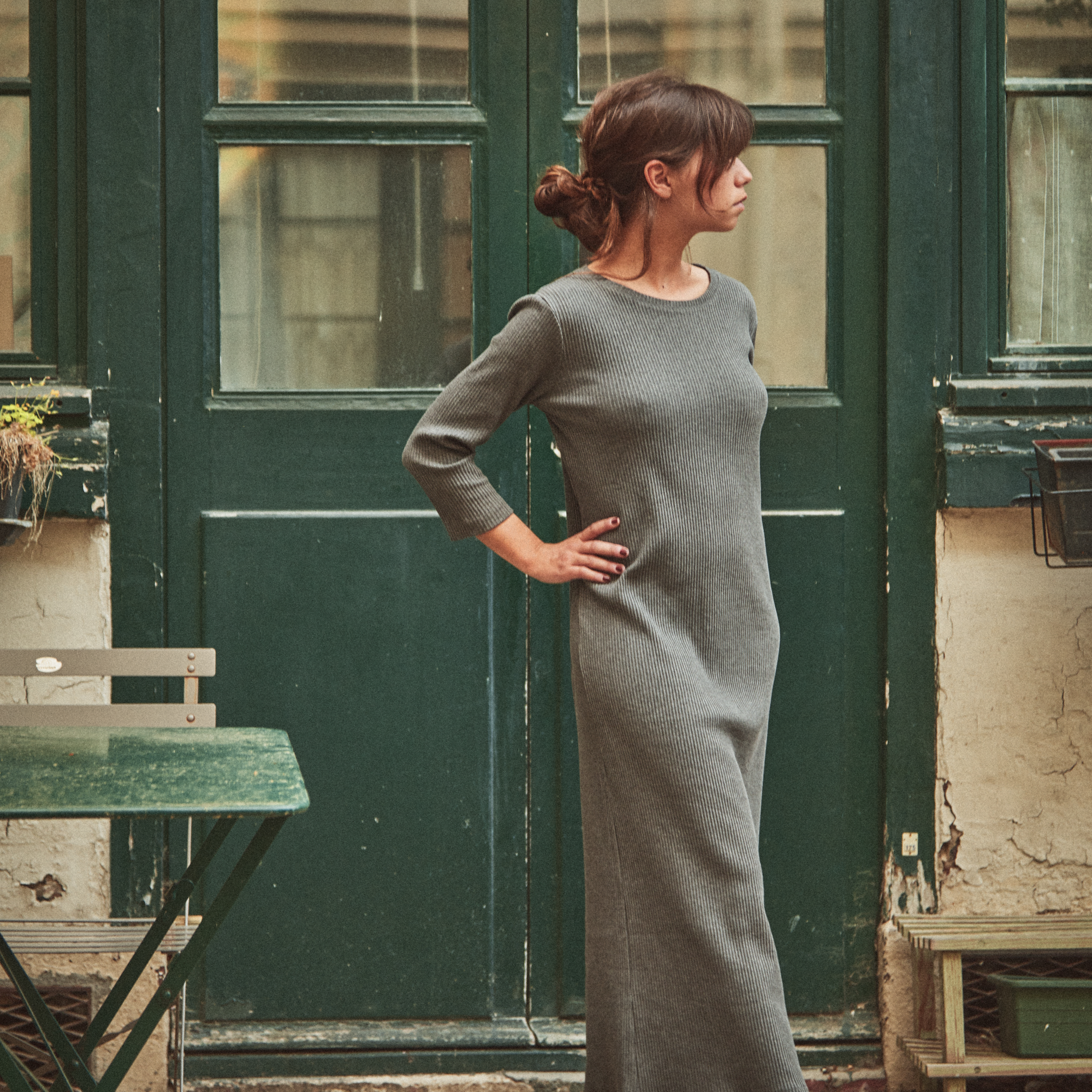 Robe femme Orchidée côtelée en coton bio – Anthracite | Poudre Organic 3