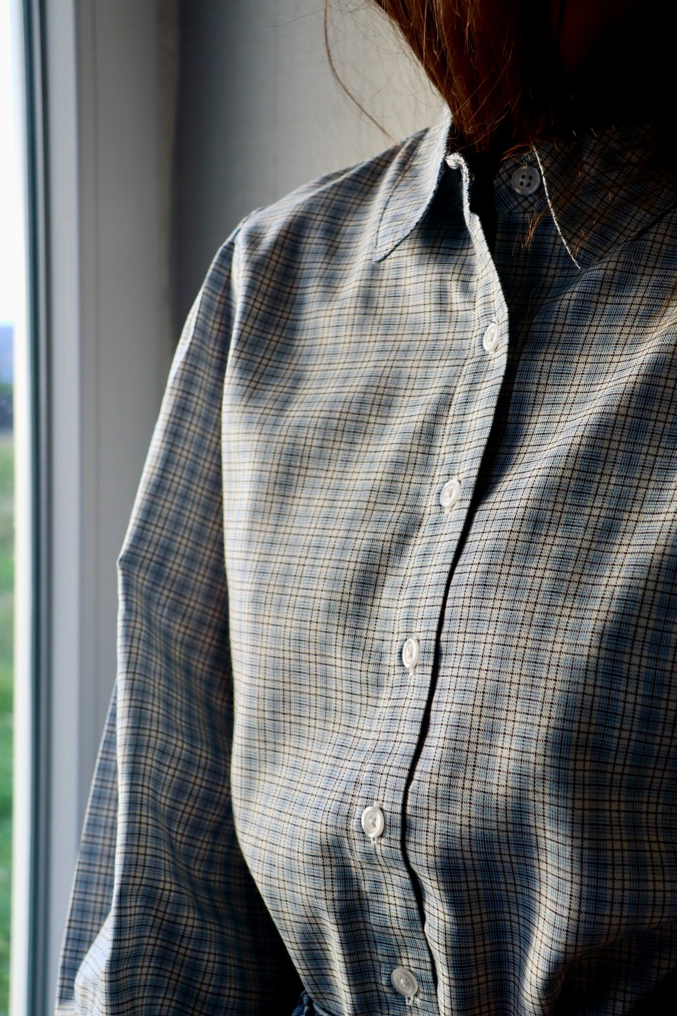 Chemise femme Aulne manches longues en coton bio – Carreaux bleus | Poudre Organic 3