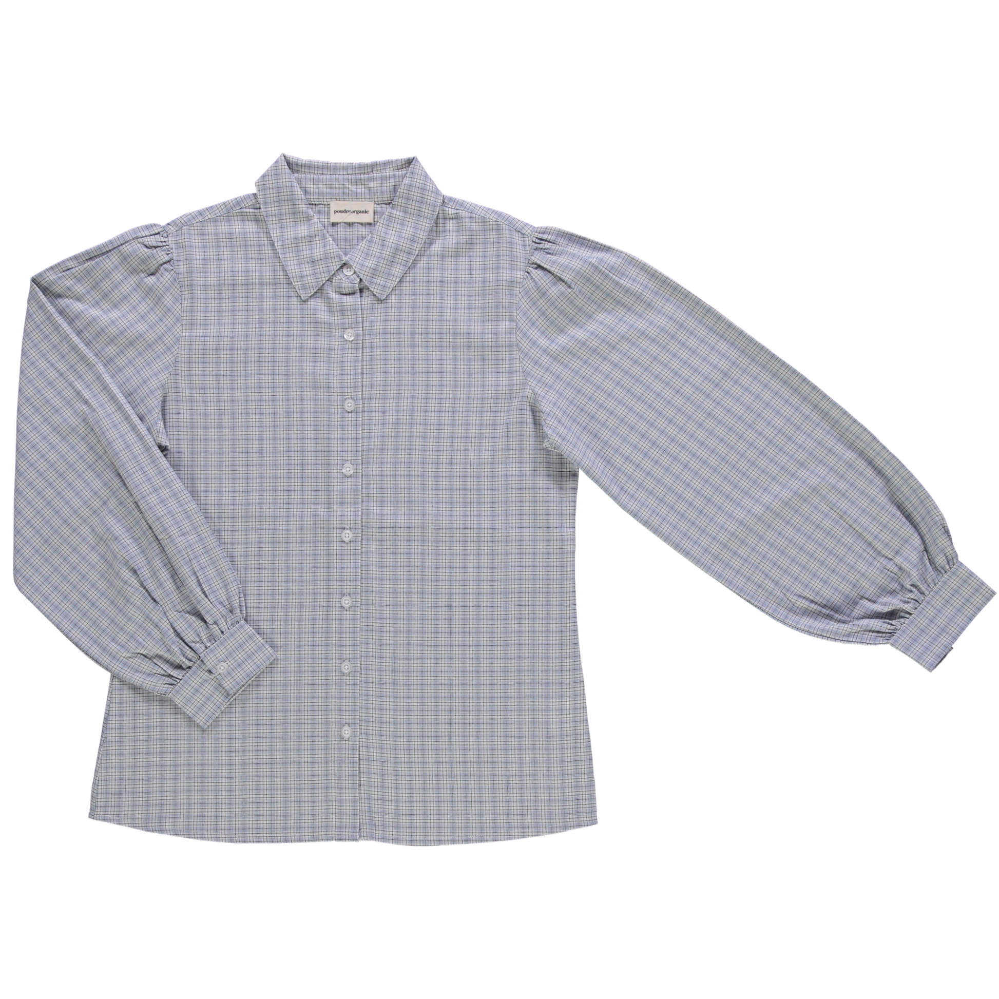 Chemise femme Aulne manches longues en coton bio – Carreaux bleus | Poudre Organic 1