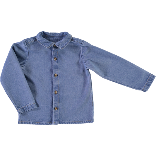 Blouse kids Belladone manches longues en coton bio – Denim épais blue | Poudre Organic 1